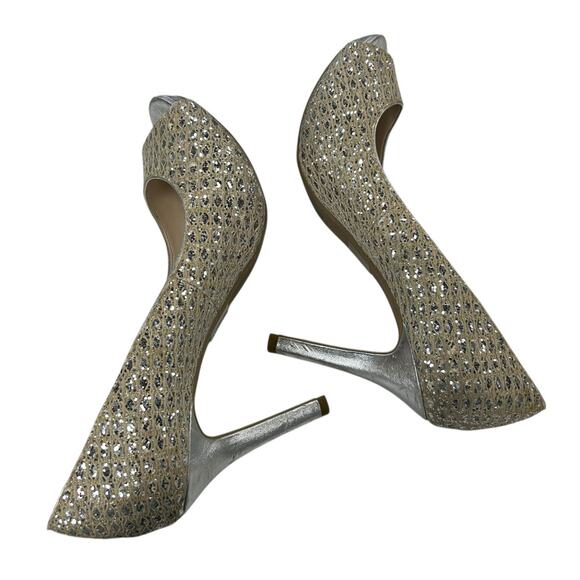 Coach And Four Gold Silver Sequin Sparkle Open Toe Heels Womens 8 AS IS - Picture 8 of 10